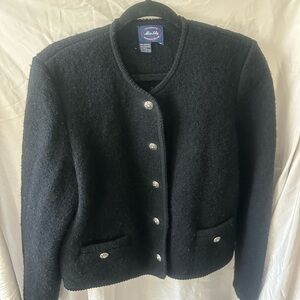 Allen Solly Black Women's Virgin Wool Blazer with Silver Buttons